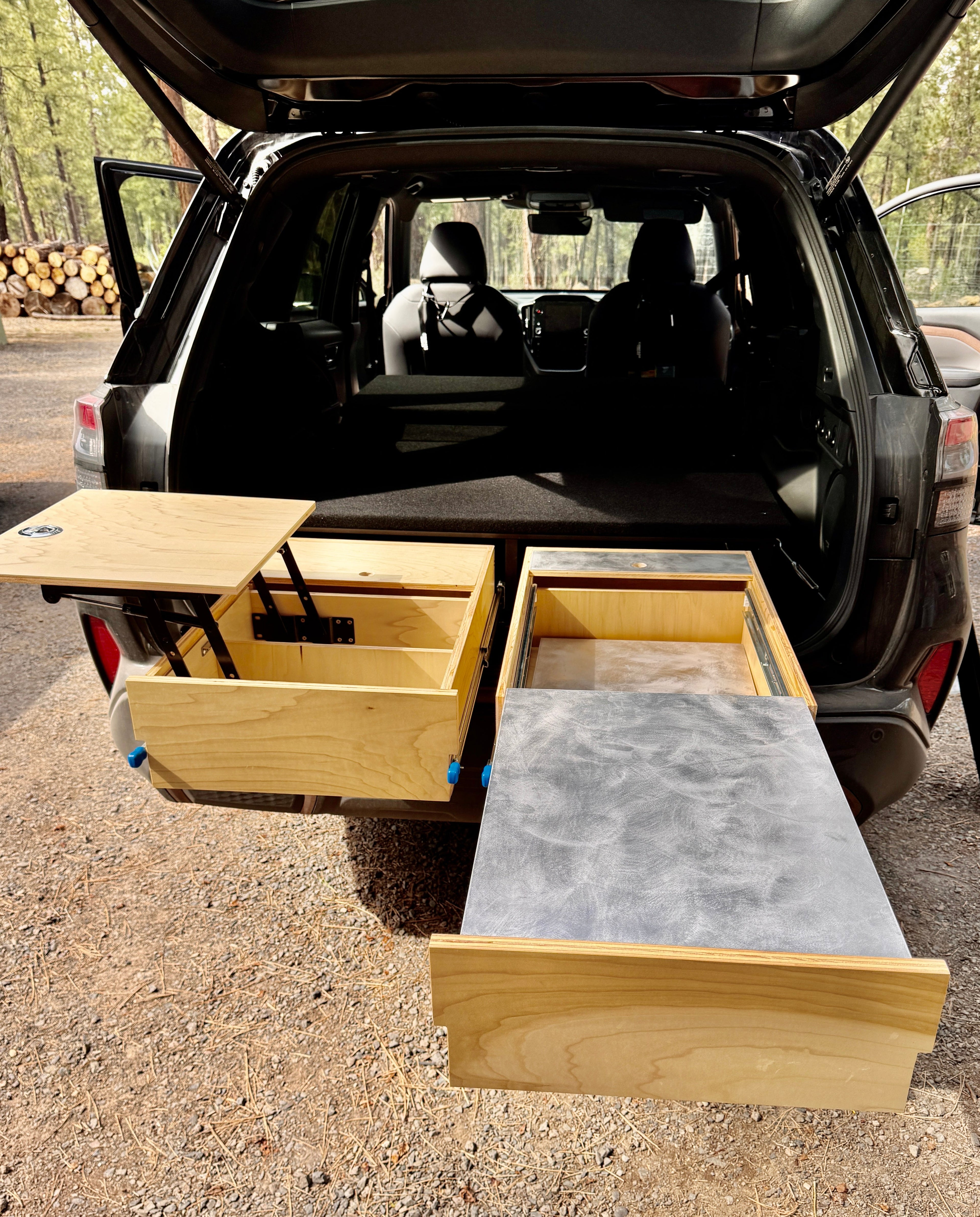 Subaru Forester Camper Kit with Sleeping Platform and Storage Drawers with Tables