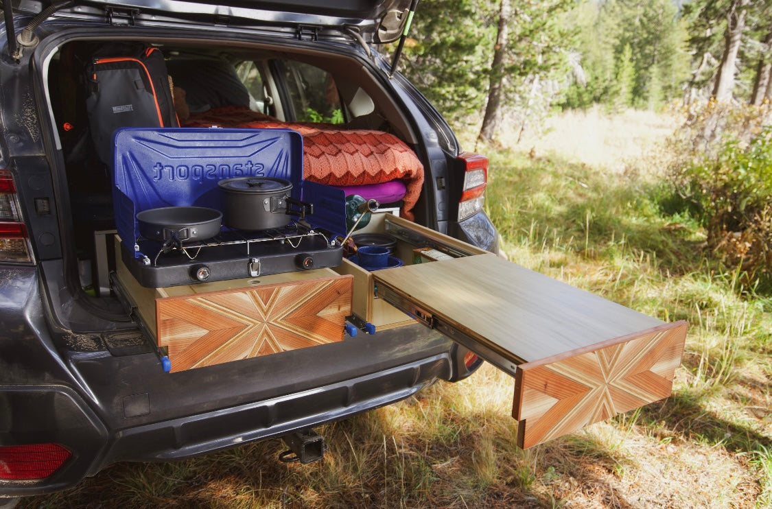 Subaru Crosstrek Camper Bed Platform with Storage drawers and table