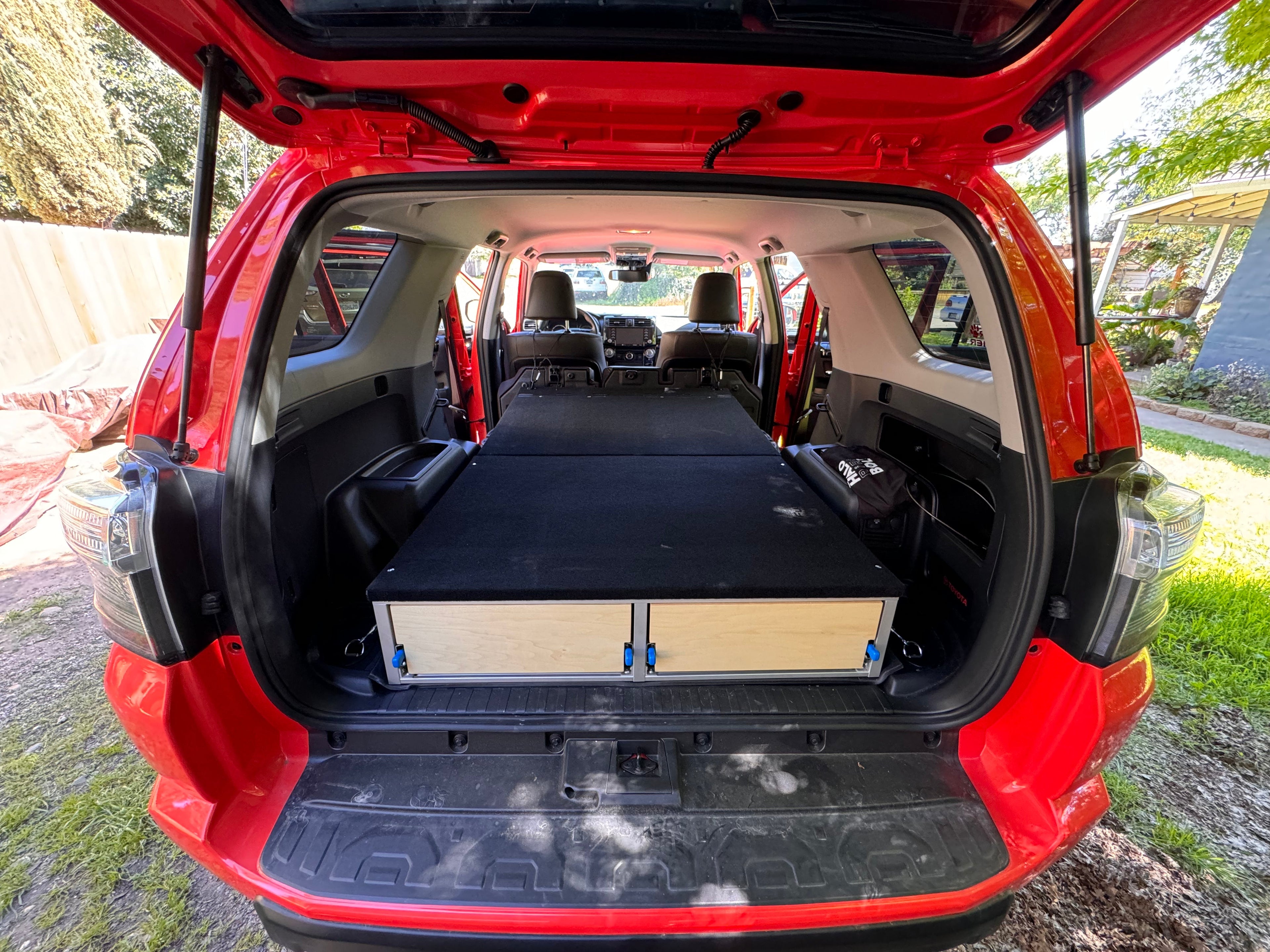 Toyota 4Runner camper bed platform with storage drawers
