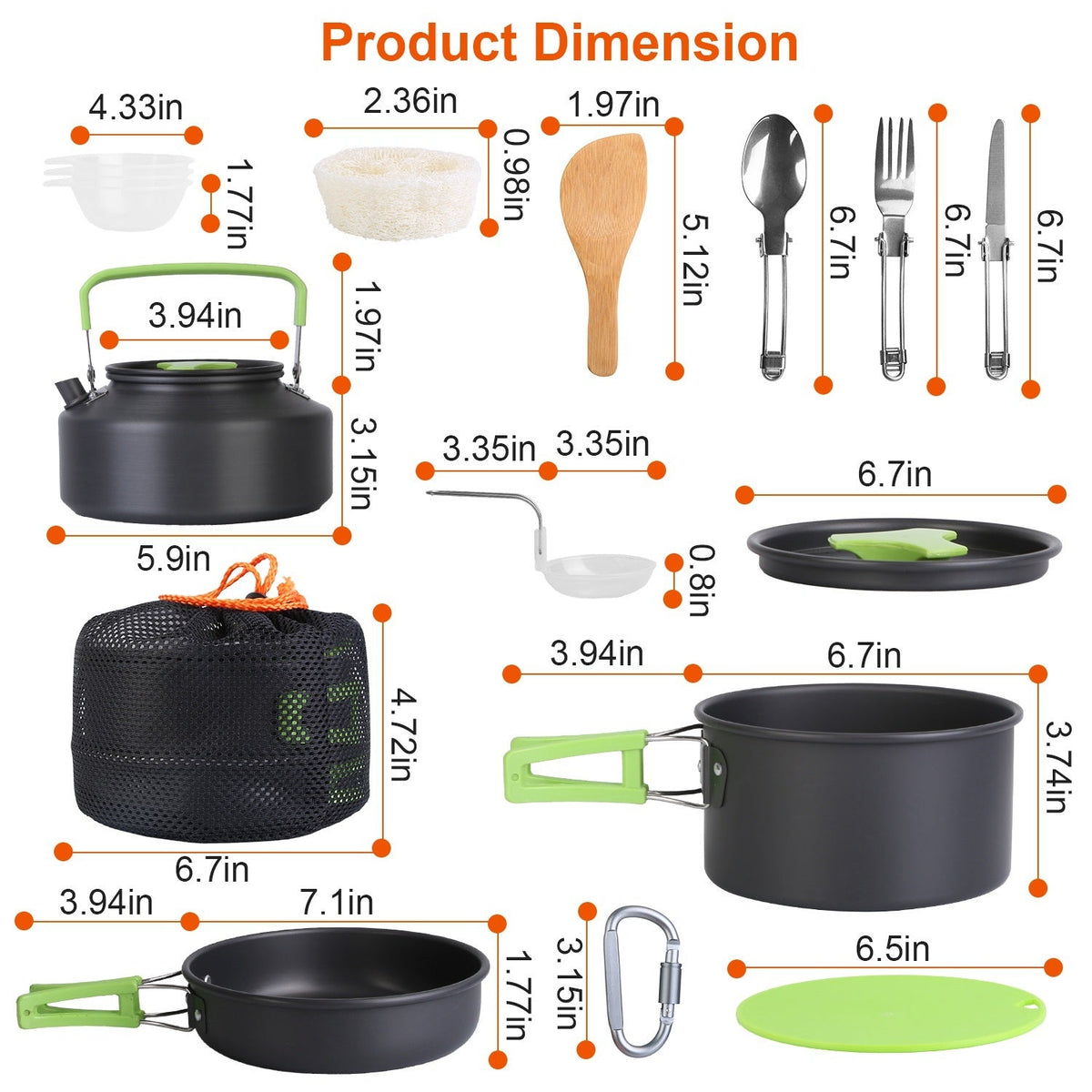 16-Piece Camp Cookware Set with Kettle and Utensils