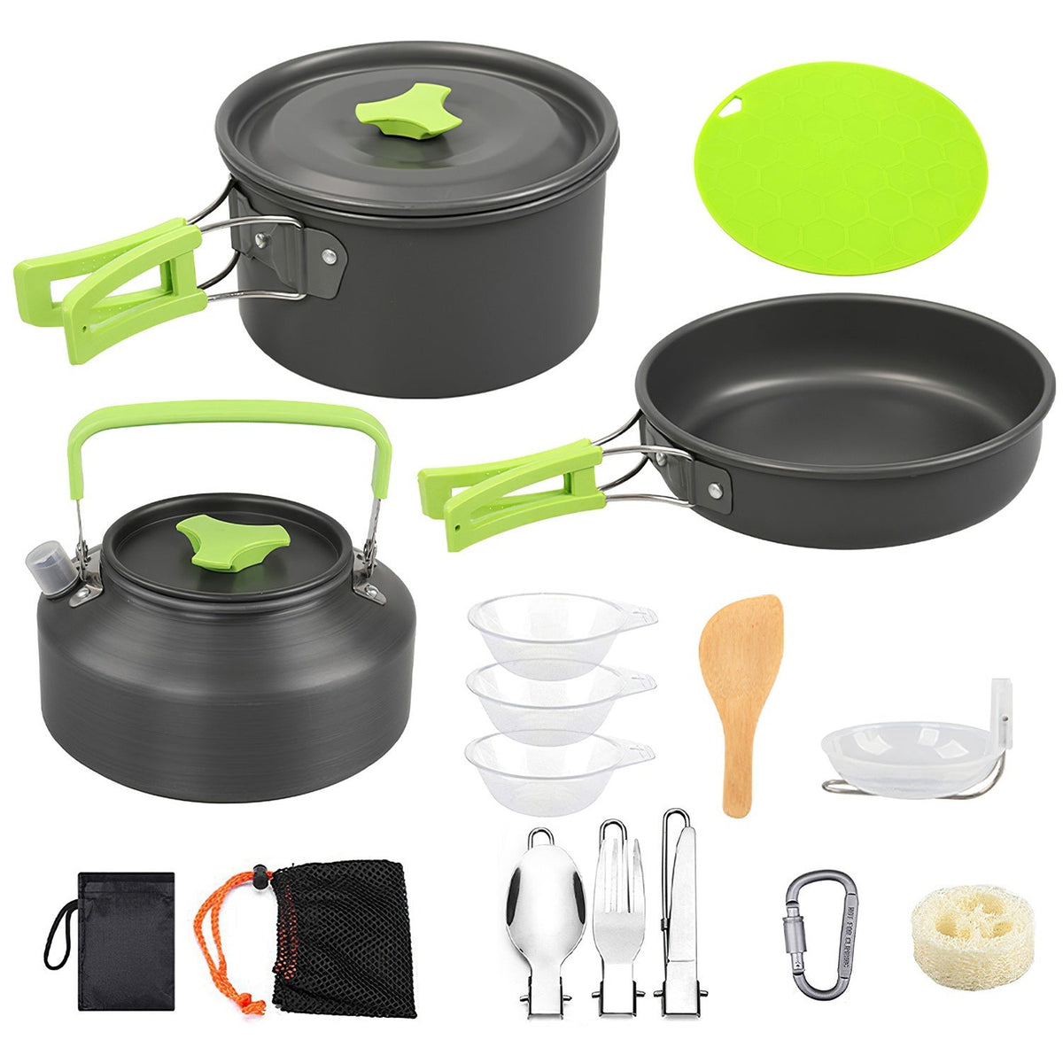 16-Piece Camp Cookware Set with Kettle and Utensils