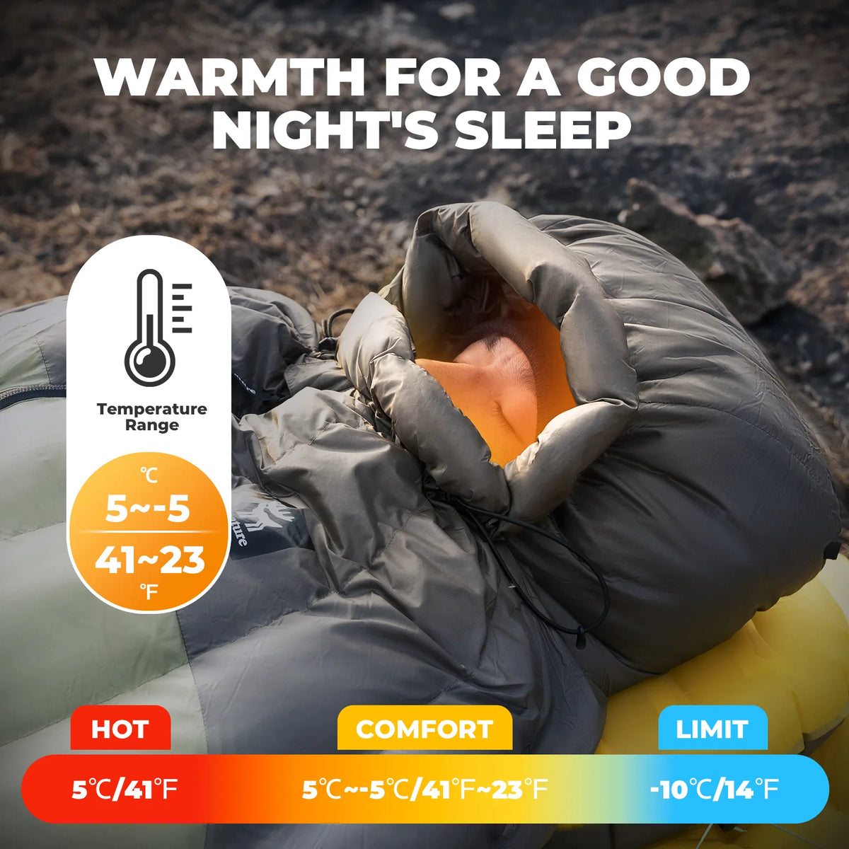 Qunature 650 Fill Down Mummy Sleeping Bag, 23°F